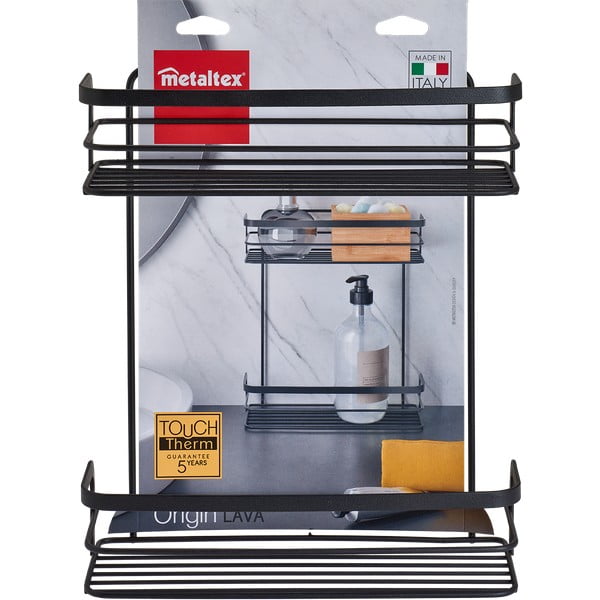 Czarna dwupoziomowa półka łazienkowa Metaltex Origin Lava-image-3