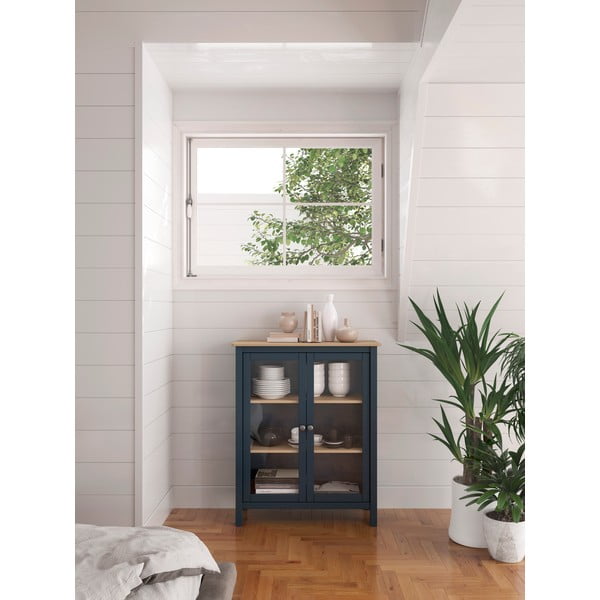 Ciemnoniebiesko-naturalna witryna z drewna sosnowego 90x110 cm Misti – Marckeric-image-1