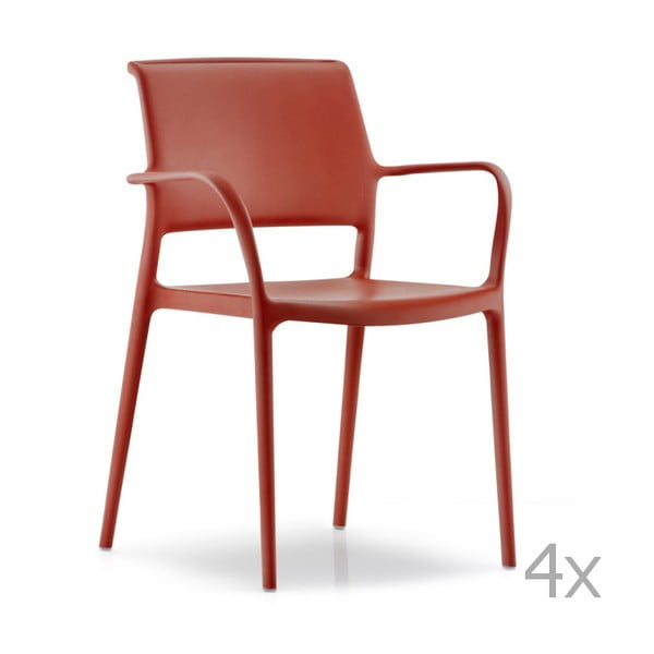 Zestaw 4 czerwonych krzeseł z podłokietnikami Pedrali Ara