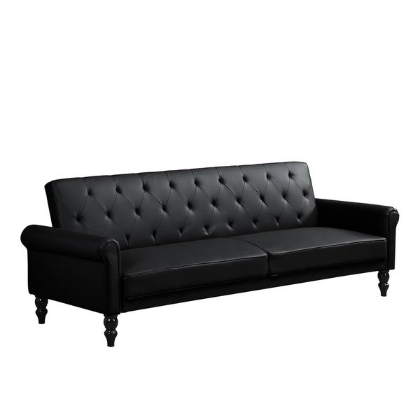 Czarna częściowo rozkładana/rozkładana sofa z imitacji skóry 222 cm Tyne – Støraa-image-2