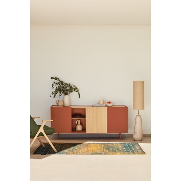Ceglasto-naturalna niska komoda w dekorze dębu 180x78 cm Otto – Teulat-image-1