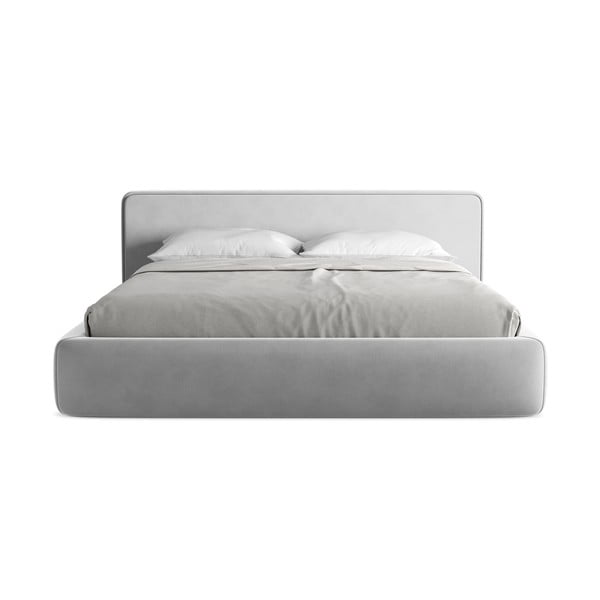 Szare tapicerowane łóżko dwuosobowe ze schowkiem i stelażem 180x200 cm Kiana – Makamii-image-4