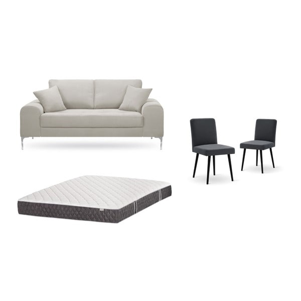 Zestaw 2-osobowej kremowej sofy, 2 antracytowych krzeseł i materaca 140x200 cm Home Essentials