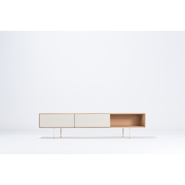 Biało-naturalna szafka pod TV z litego drewna dębowego 200x48 cm Fina – Gazzda-image-2