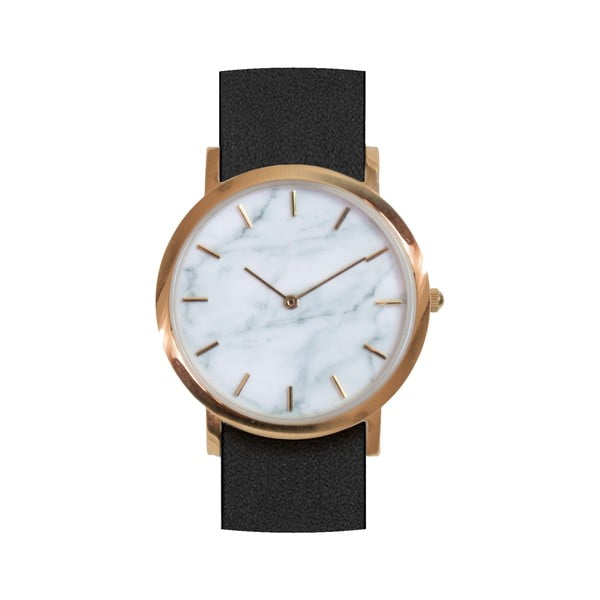 Biały marmurkowy zegarek z czarnym paskiem Analog Watch Co. Classic