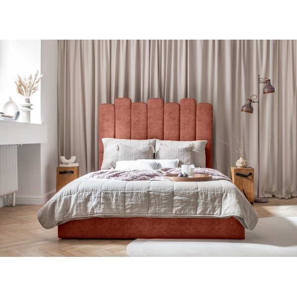 Ceglaste tapicerowane łóżko dwuosobowe ze schowkiem i stelażem 160x200 cm Dreamy Aurora – Miuform-image-3