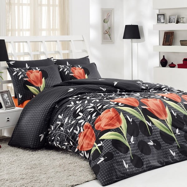 Komplet pościeli z prześcieradłem Black Tulip, 200x220 cm