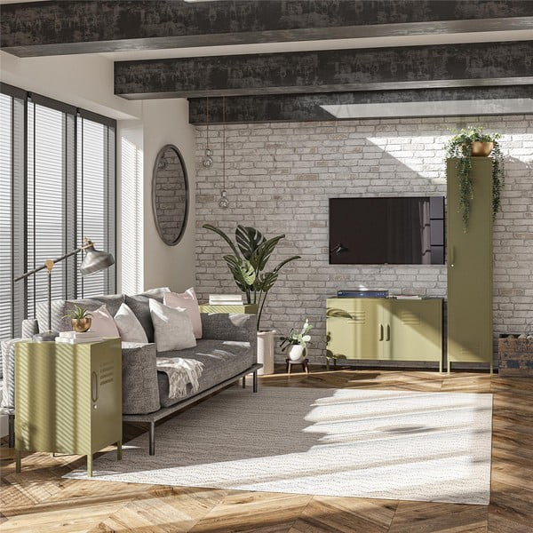 Metalowa szafka nocna w kolorze khaki Bradford – Støraa-image-1