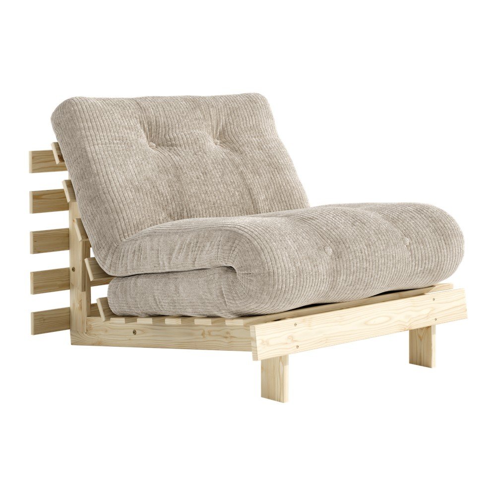 Kremowy rozkładany sztruksowy fotel futon Roots – Karup