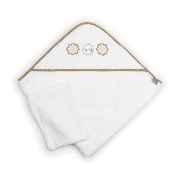 Zestaw ręcznika dziecięcego i rękawicy do kąpieli z beżowymi detalami Naf Naf Tres Chic, 75x75 cm