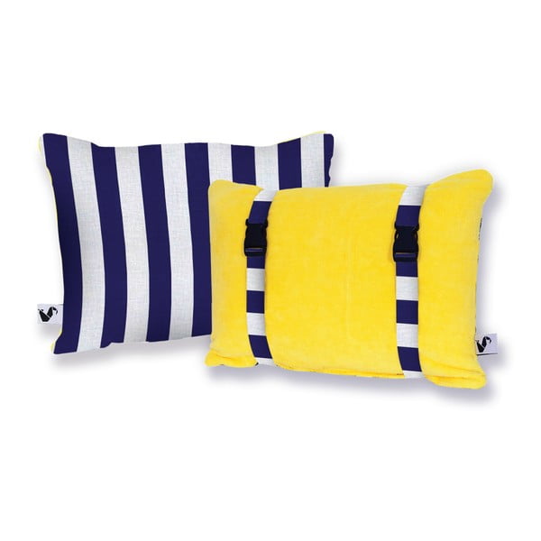 Żółta dwustronna poduszka plażowa Origama Blue Stripes