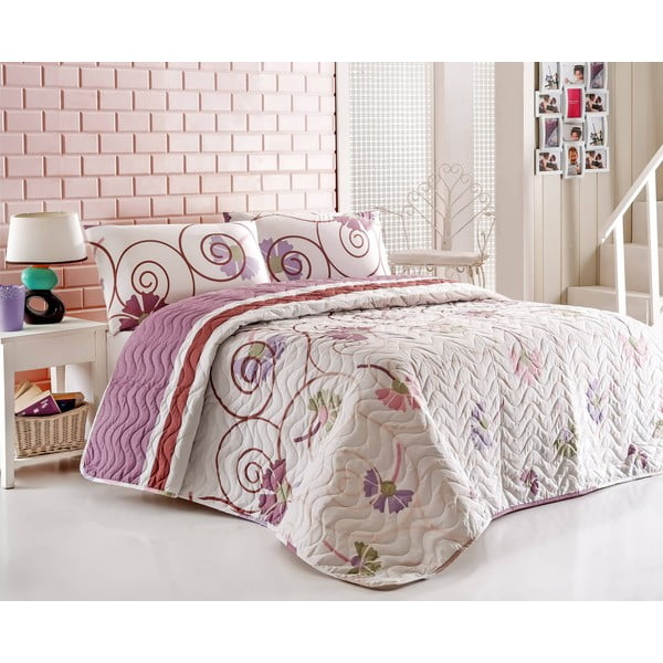 Narzuta na łóżko z poszewkami na poduszki Daydream Lilac, 200x220 cm