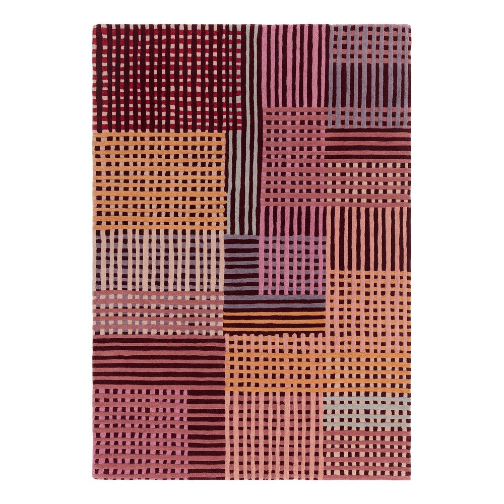 Wełniany dywan w kolorowym wzorze strukturalnym i geometrycznym