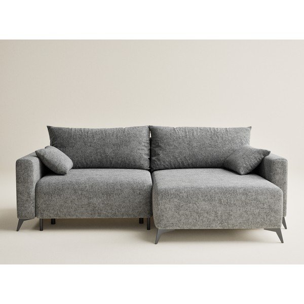 Szary rozkładany/ze schowkiem narożnik z tkaniny szenilowej (prawostronny/z szezlongiem) Leon – Maison de Rêve-image-2