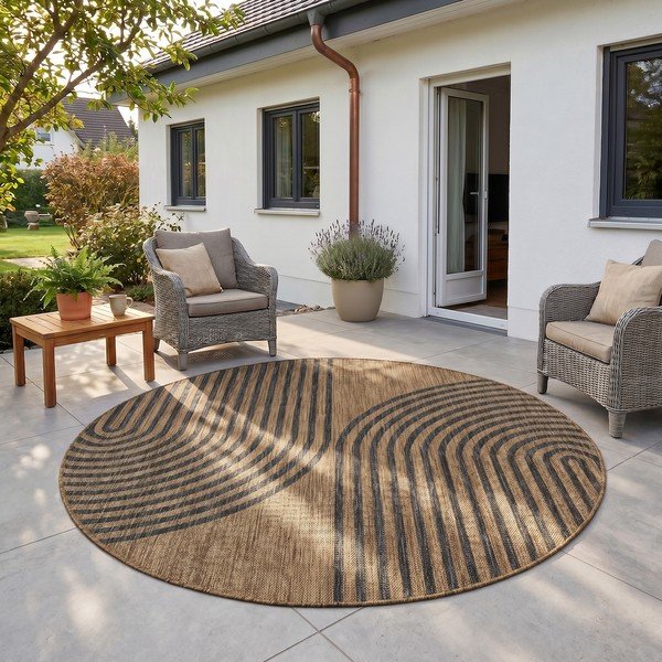 Czarny/brązowy okrągły dywan odpowiedni na zewnątrz ø 160 cm Mira 1453 – Ayyildiz Carpets-image-1