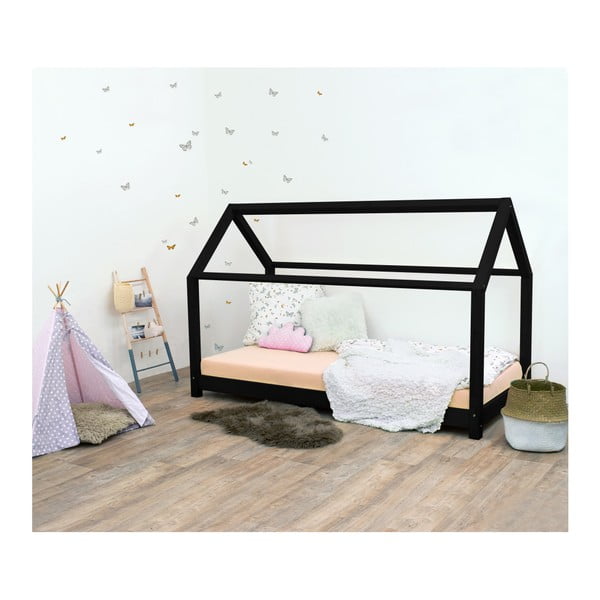 Czarne łóżko dziecięce z drewna świerkowego Benlemi Tery, 90x180 cm