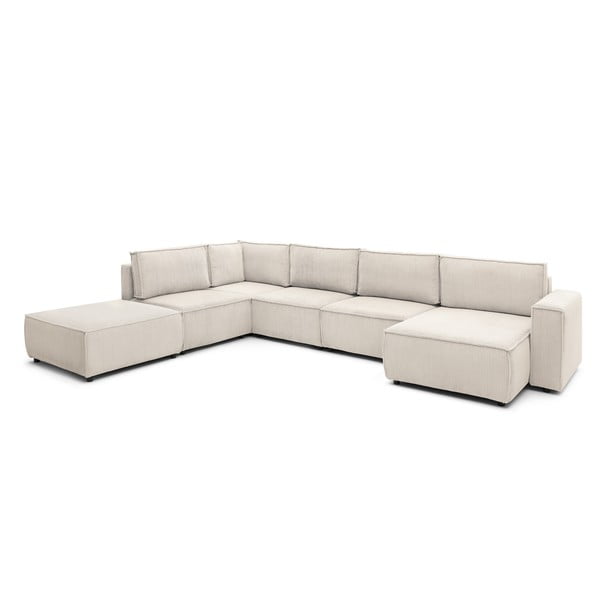 Kremowy sztruksowy narożnik (lewostronny/w kształcie litery U) Nihad modular – Bobochic Paris-image-3