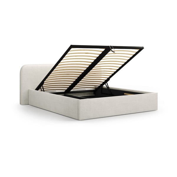 Jasnoszare tapicerowane łóżko dwuosobowe ze schowkiem i stelażem 140x200 cm Elizabeth – Micadoni -image-2