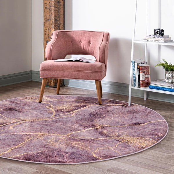 Różowy okrągły dywan odpowiedni do prania i robotów sprzątających ø 80 cm Comfort – Mila Home-image-1