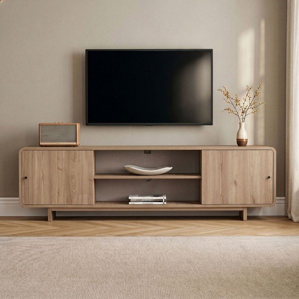 Szafka pod TV w dekorze dębu w jasnym naturalnym kolorze 180x52x34 cm Mirel – Nordure-image-1