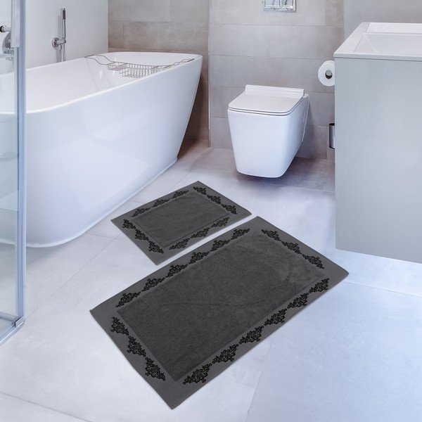 Zestaw 2 ciemnoszarych bawełnianych dywaników łazienkowych Hobby Sapphire