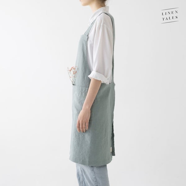 Zielony lniany fartuch Linen Tales Crossback, dł. 80 cm-image-2