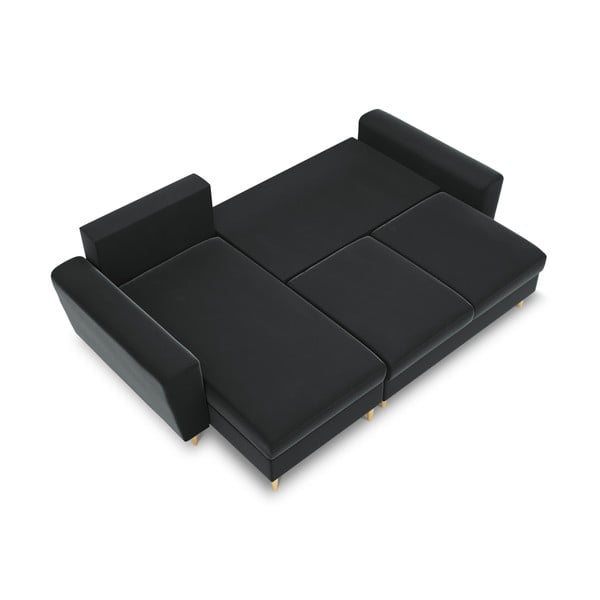 Ciemnoszary aksamitny rozkładany narożnik ze schowkiem Kyoto – Cosmopolitan Design-image-1