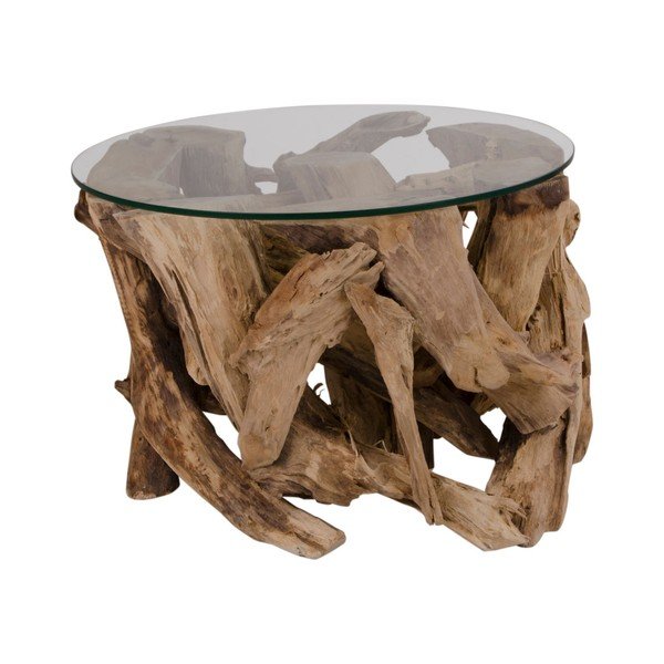 Brązowy okrągły stolik ze szklanym blatem ø 60 cm Grand Canyon – House Nordic-image-1