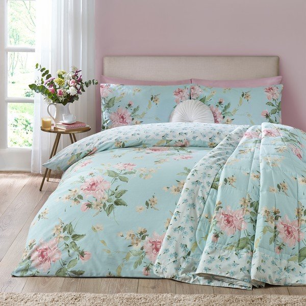 Niebieska narzuta pikowana 220x230 cm Avebury Floral – Catherine Lansfield-image-4