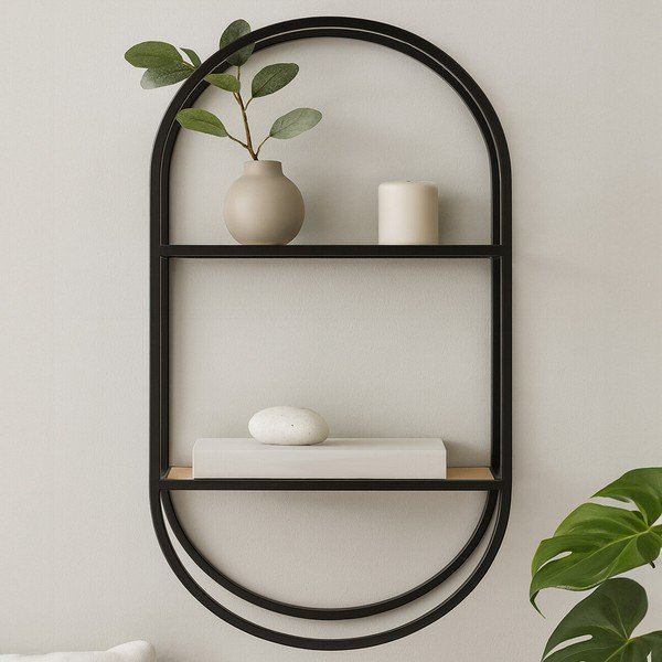 Czarna/w naturalnym kolorze wielopoziomowa metalowa półka 35 cm Mataram – Premier Housewares-image-1