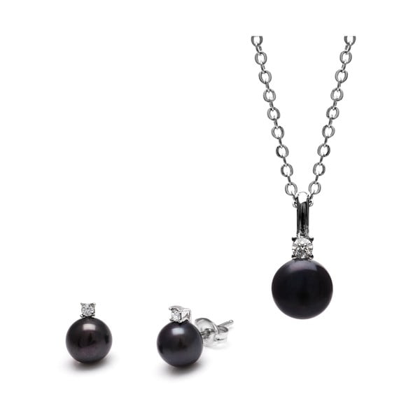 Zestaw naszyjnika i kolczyków z czarną perłą i kryształami Swarovski GemSeller Clussi