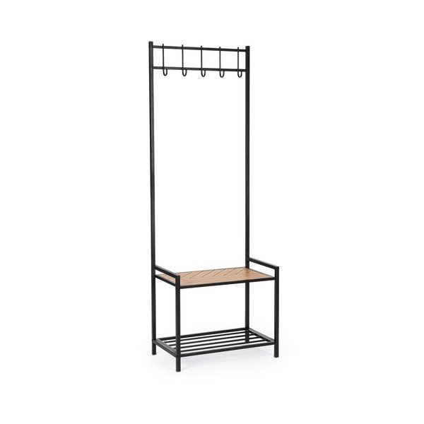 Czarny/w naturalnym kolorze metalowy wieszak ścienny z półką 64,5 cm Haldor – Yes Everyday