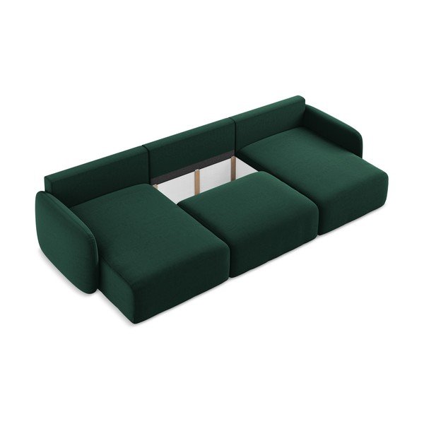 Ciemnozielony aksamitny rozkładany/ze schowkiem narożnik (w kształcie litery U) Kalena – Makamii-image-4