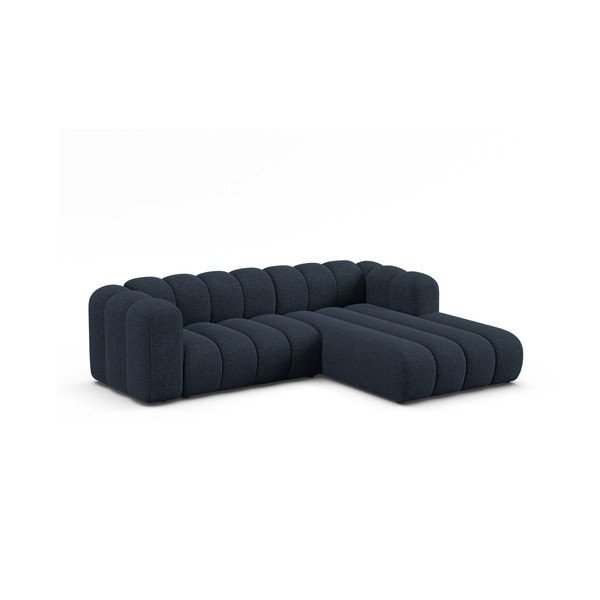 Ciemnoniebieski narożnik z tkaniny szenilowej (prawostronny/z szezlongiem) Lupine – Micadoni -image-1