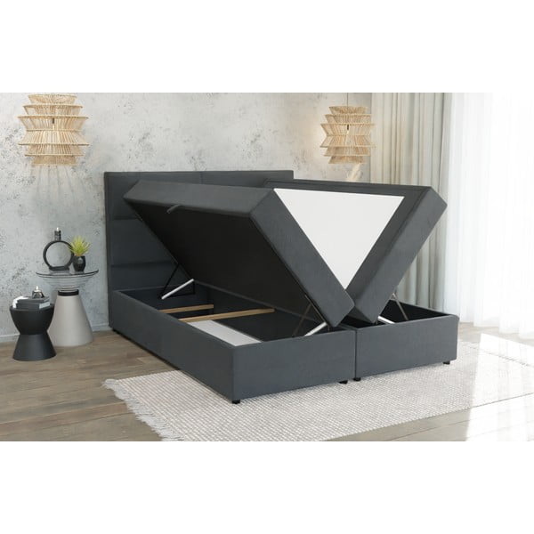 Szare łóżko boxspring ze schowkiem 200x200 cm Rico – Ropez-image-2