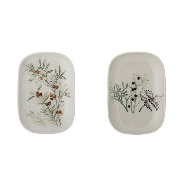 Białe kamionkowe talerze deserowe ze świątecznym motywem deserowe zestaw 2 szt. Hollie – Bloomingville