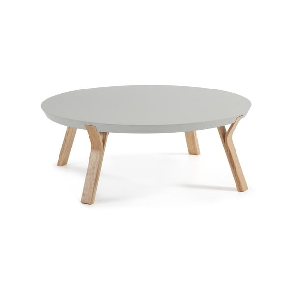 Jasnoszary stolik z nogami z jasnego drewna Kave Home Solid, ø 90 cm