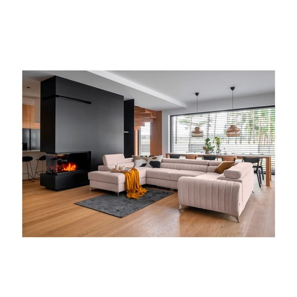 Różowy rozkładany/ze schowkiem narożnik (lewostronny/w kształcie litery U) Louis – ELTAP-image-1