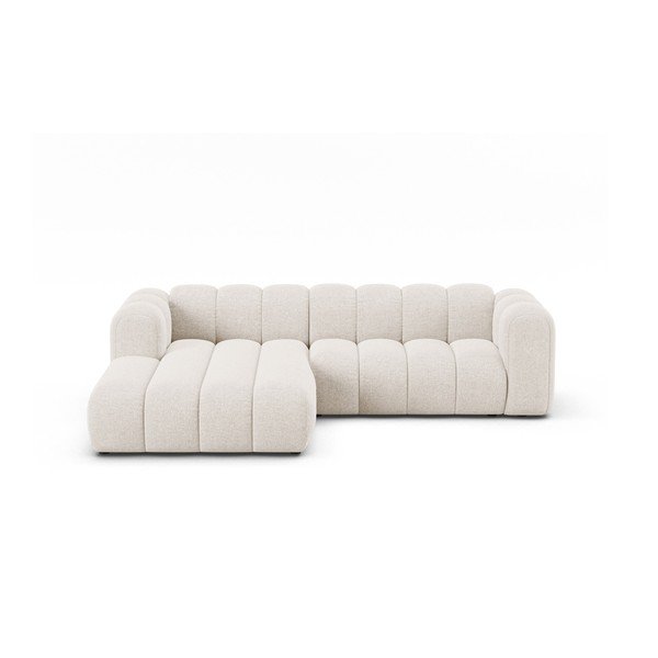 Kremowy narożnik z tkaniny szenilowej (lewostronny/z szezlongiem) Lupine – Micadoni 