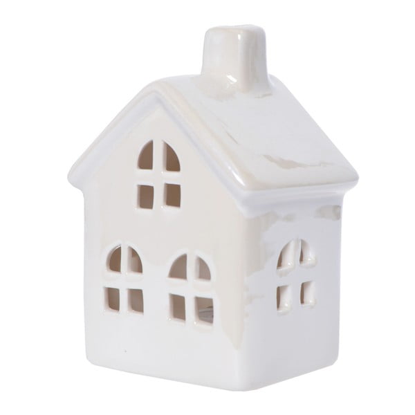 Biały świecznik ceramiczny w kształcie domku Ewax Maison Enniege, wys. 11 cm