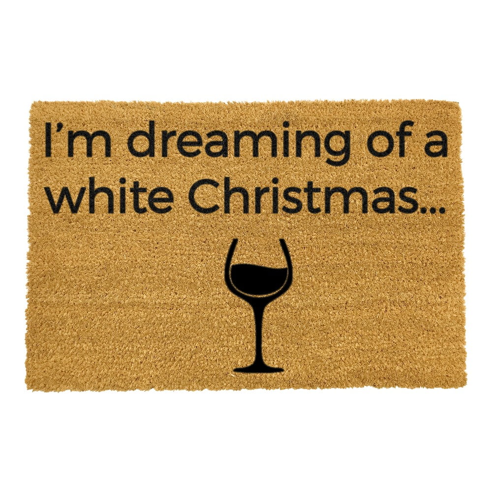 Wycieraczka z naturalnego włókna kokosowego Artsy Doormats White Wine Christmas, 40x60 cm