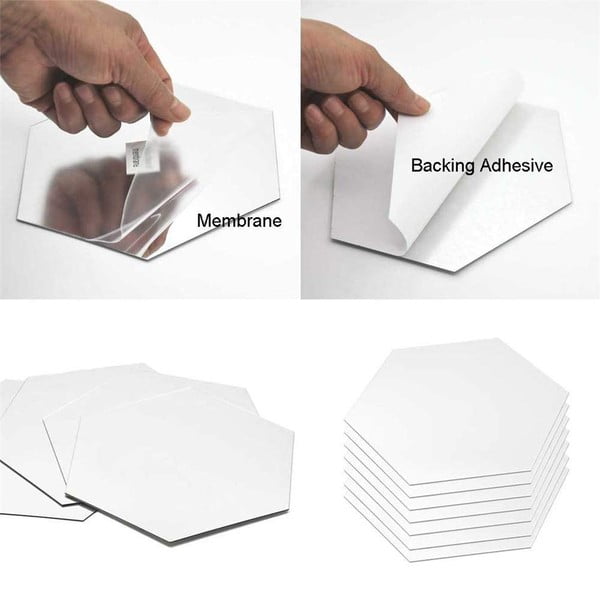 Lustrzane zestaw naklejek na ścianę 12 szt. 20x17 cm Hexagonal – Ambiance-image-3