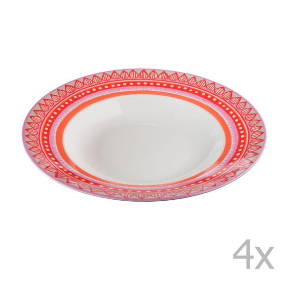Komplet 4 talerzy porcelanowych na zupę Oilily 24,5 cm, czerwony