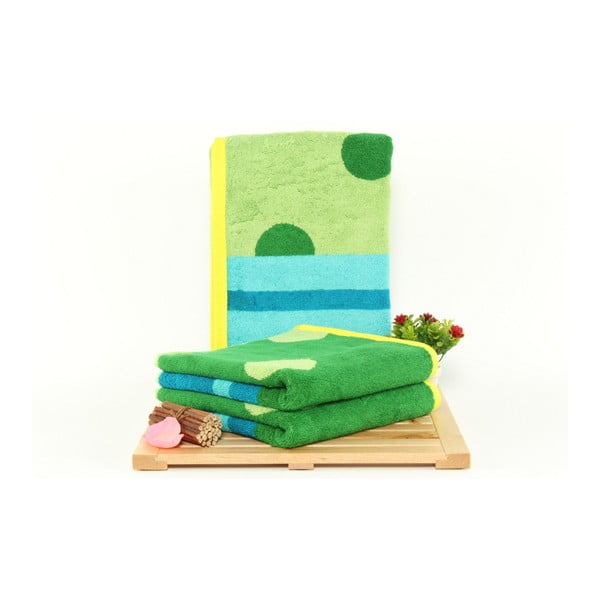 Zestaw 3 zielono-niebieskich ręczników Punkte Grass, 50x100 cm