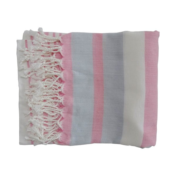 Różowo-szary ręcznik tkany ręcznie z wysokiej jakości bawełny Hammam Rio, 100x180 cm