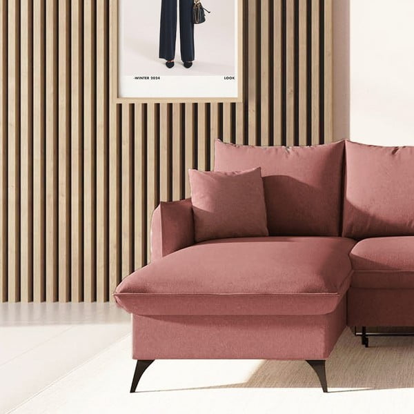 Różowy rozkładany narożnik ze schowkiem (lewostronny/z szezlongiem) Brim – Rodier-image-4