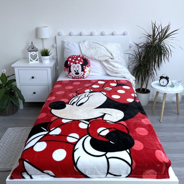 Czerwony koc dziecięcy z mikropluszu 100x150 cm Minnie – Jerry Fabrics-image-2
