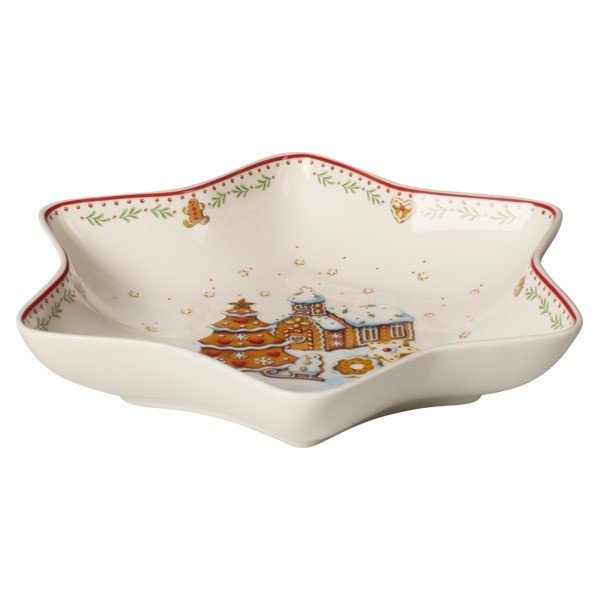 Czerwono-biała porcelanowa miska do serwowania w kształcie gwiazdy Villeroy & Boch Gingerbread Village, 24,5x24,5 cm-image-2