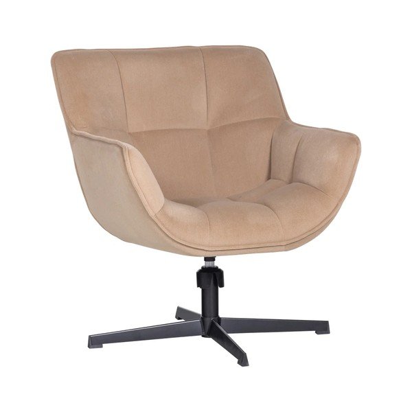 Beżowy obrotowy aksamitny fotel Wibo – WOOOD