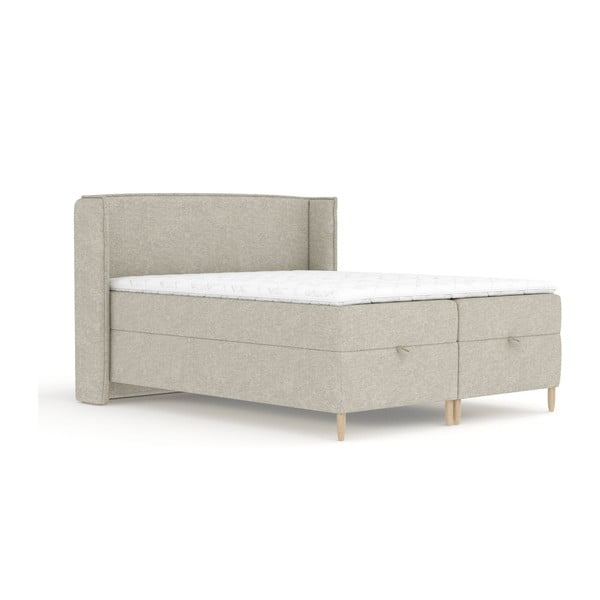 Jasnoszare łóżko boxspring ze schowkiem 200x200 cm Monpelli – Maison de Rêve